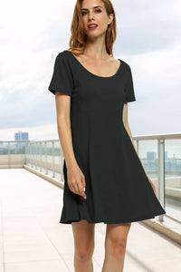 Round Neck Short Sleeve Flared Summer Dress
