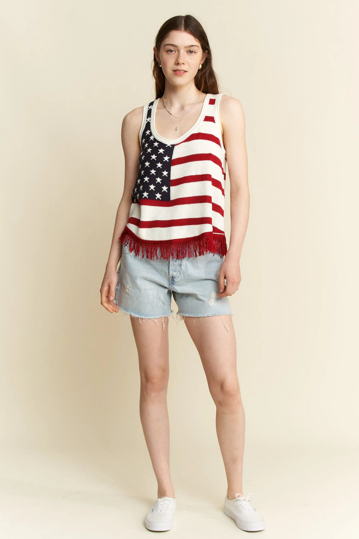 Jade By Jane American Flag Fringe Tank Top