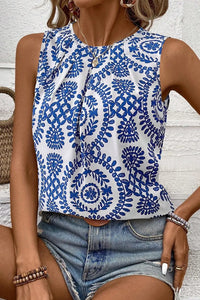 Printed Crew Neck Sleeveless Top