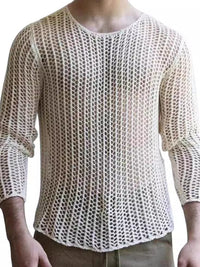 Men's Full Size Hollow Out Round Neck Long Sleeve Top Plus Size