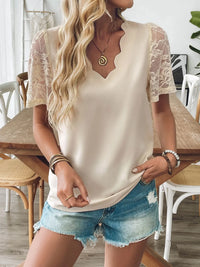 V-Neck Lace Short Sleeve T-Shirt