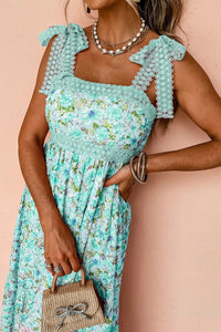 Lace Detail Square Neck Floral Dress