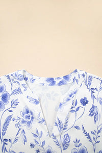 Floral Print Ricrac Trim Short Sleeve Blouse