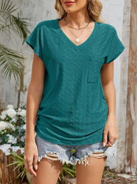 Eyelet V-Neck Short Sleeve Top