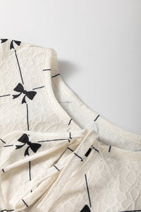 Bow Print Tie Neck Half Sleeve Dress