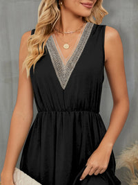 V-Neck Sleeveless Midi Dress with Lace Trim