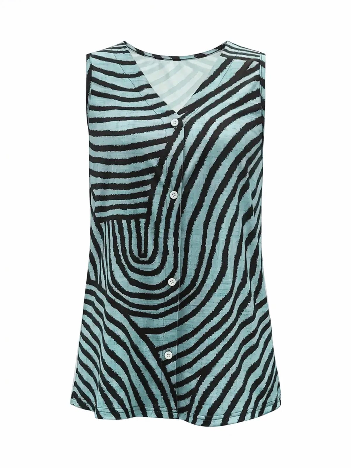 Sleeveless Zebra Print Button-Up Tank Top