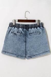 Drawstring High Waist Pocketed Denim Shorts