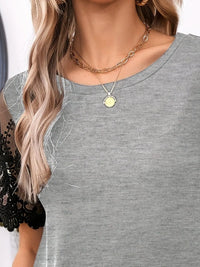 Lace Detail Round Neck Short Sleeve T-Shirt