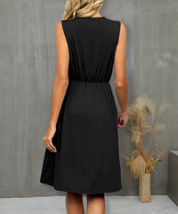 V-Neck Sleeveless Midi Dress with Lace Trim