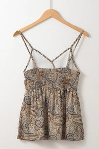 Paisley Printed Smocked Babydoll Cami