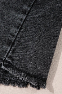 Short Sleeve Flap Pocket Button Up Raw Hem Denim Shirt