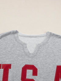 USA Lettering Patch Notched Neck T-Shirt