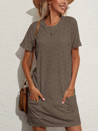 Pocketed Round Neck Short Sleeve Mini Tee Dress