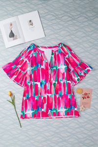 Printed Notched Half Sleeve Blouse