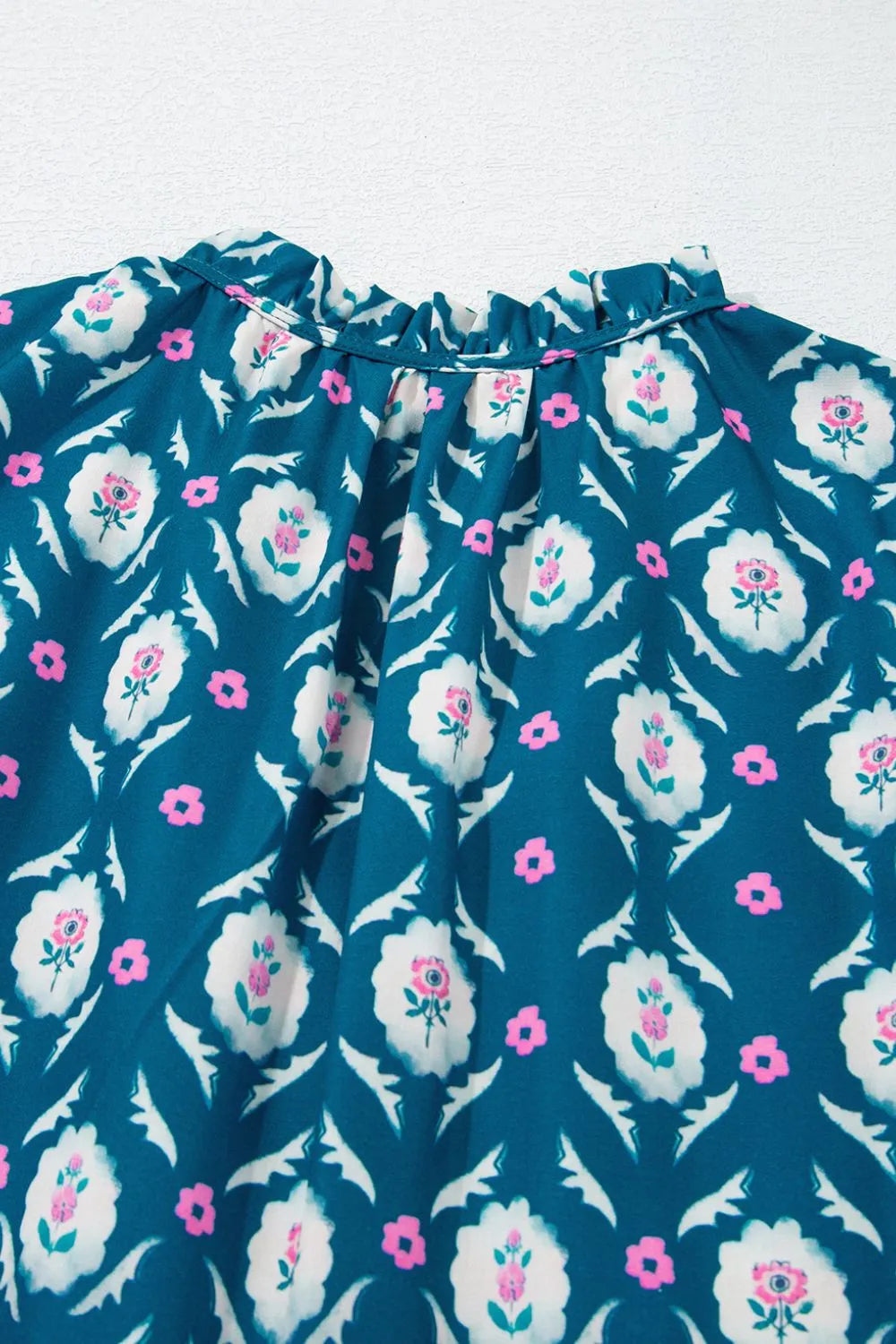 Printed Tie Neck Ruffled Cap Sleeve Dress