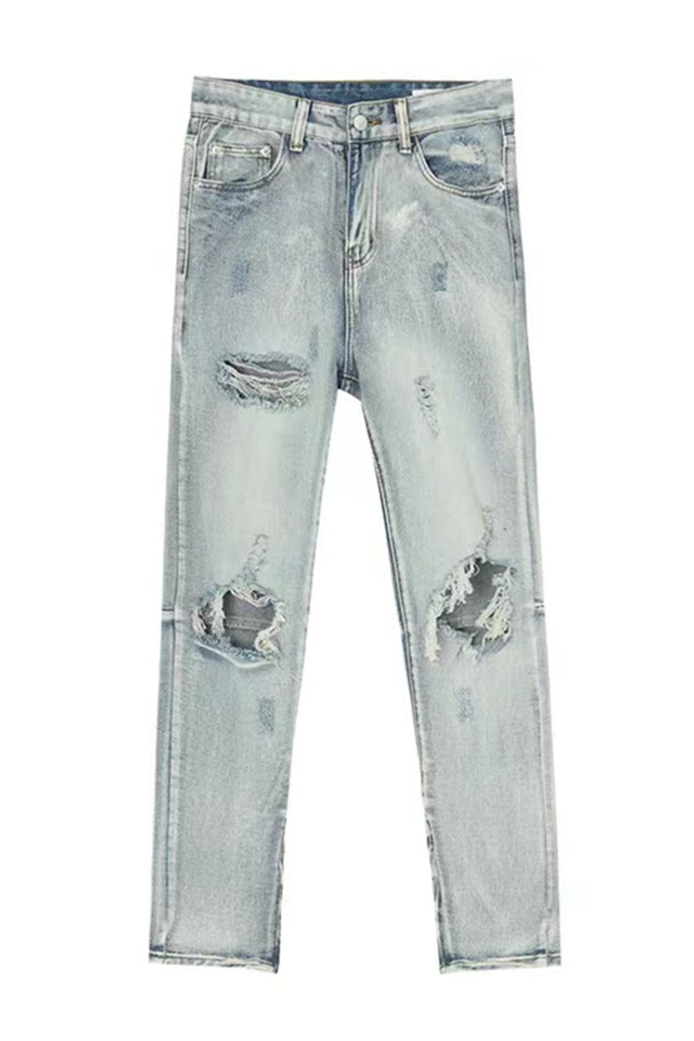 Distressed Side Zip Jeans with Pockets
