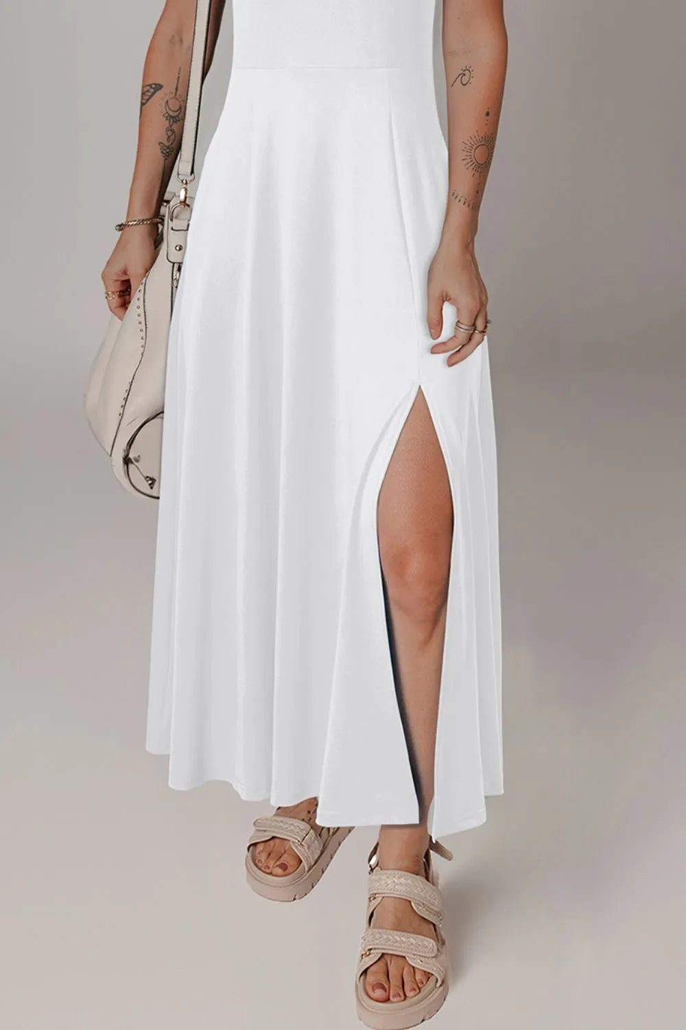 Side Slit Scoop Neck Wide Strap Dress