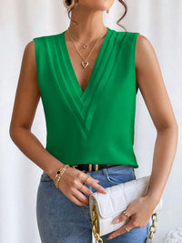 V-Neck Pleated Sleeveless Cami Tank Top