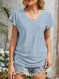 Eyelet V-Neck Short Sleeve Top