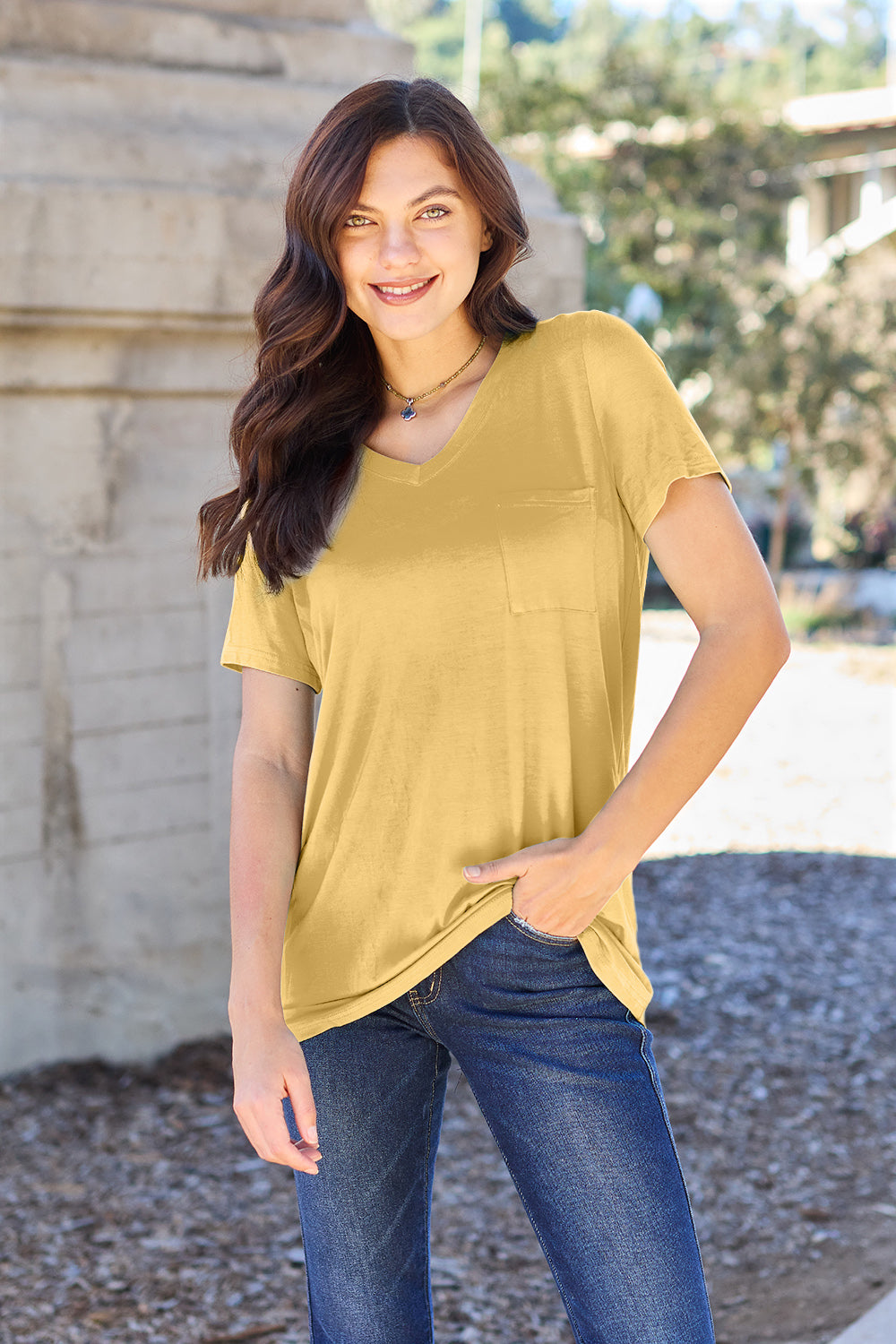 Bamboo Full Size V-Neck Short Sleeve T-Shirt