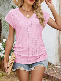 Eyelet V-Neck Short Sleeve Top