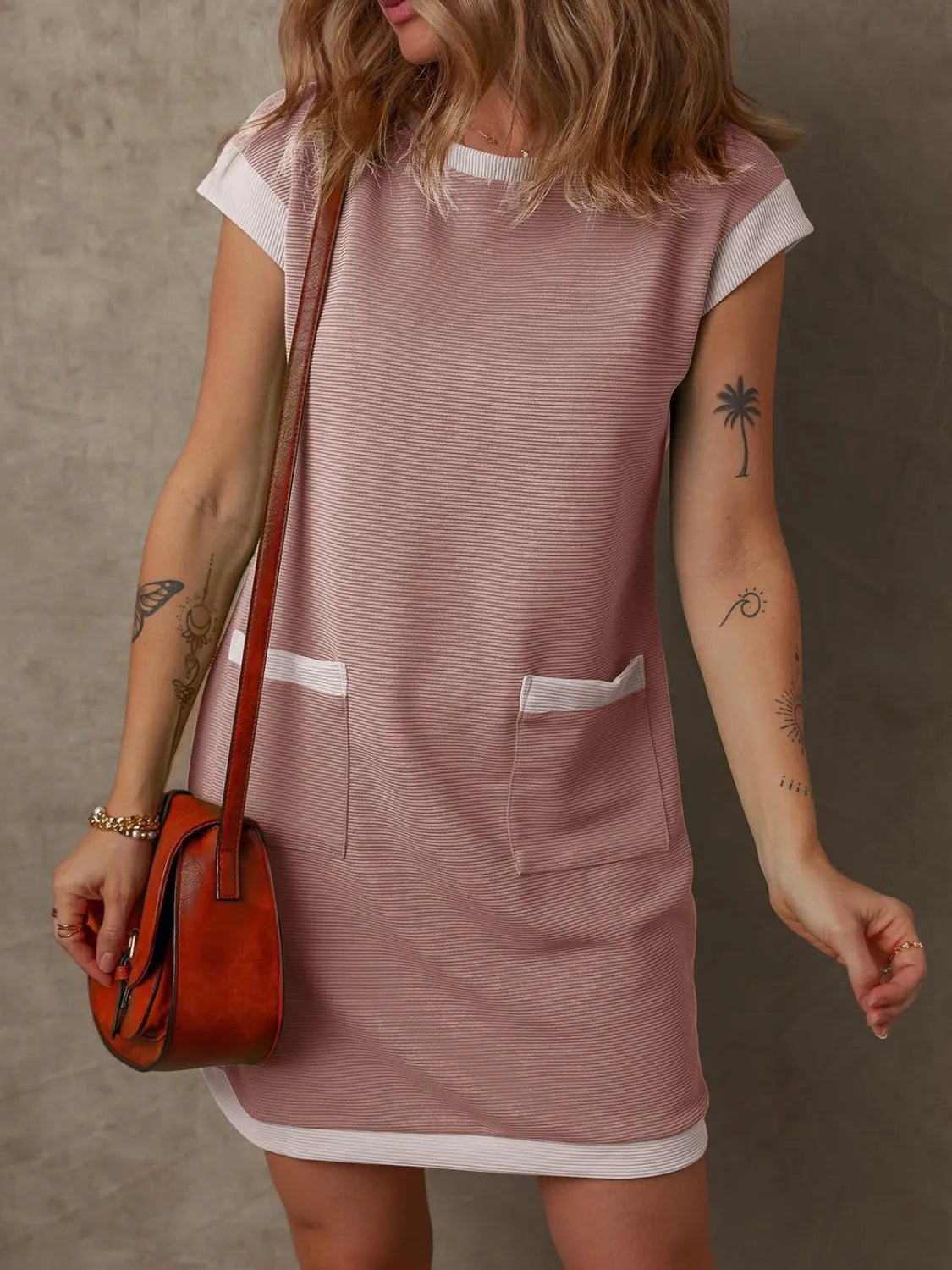 Round Neck Cap Sleeve Mini Dress