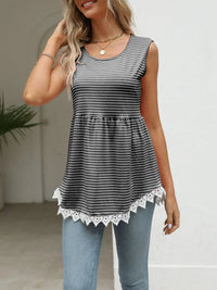 Lace Trim Sleeveless Babydoll Tank Top
