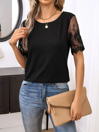 Lace Detail Round Neck Short Sleeve T-Shirt