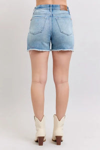 Judy Blue Full Size High Waist Western Embroidery Detail Cut Off Denim Shorts Plus Size