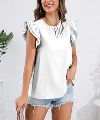 Ruffle Cap Sleeve Round Neck Blouse