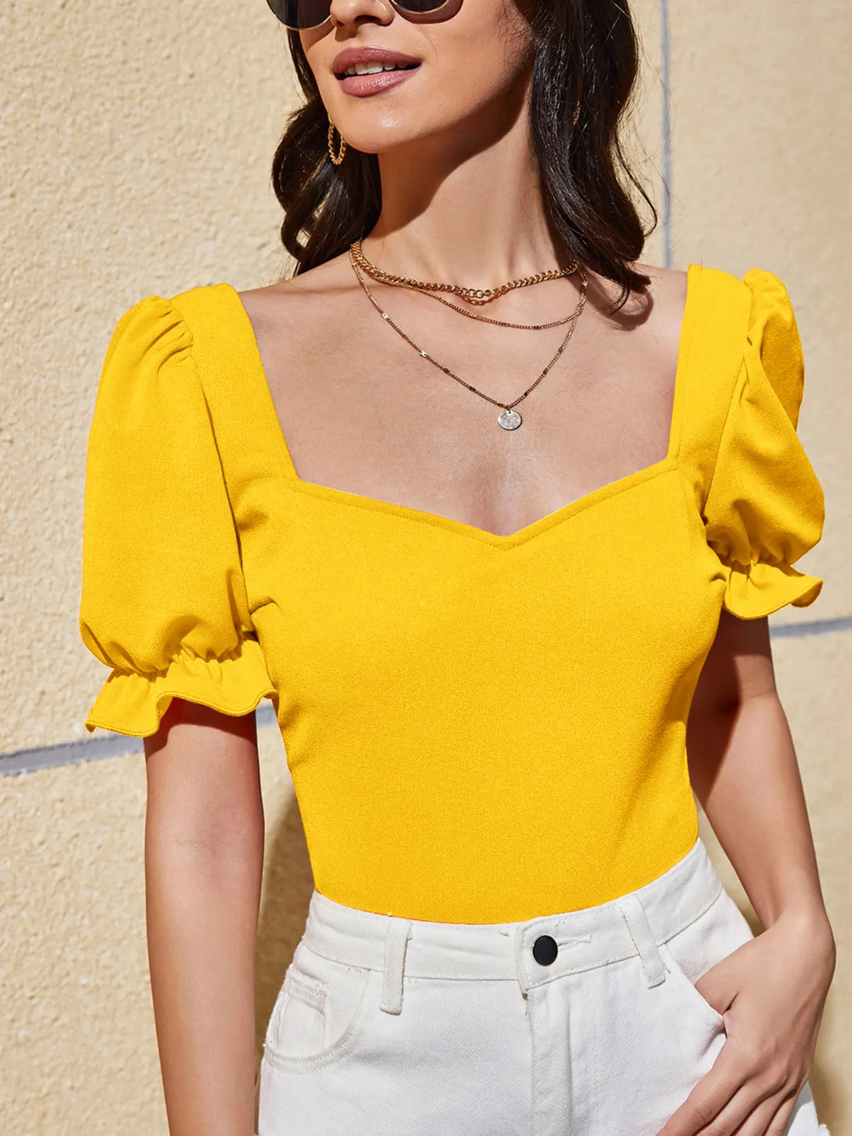 Sweetheart Neck Short Sleeve Top
