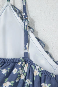 Floral Spaghetti Strap Frilled V Neck Tiered Midi Dress