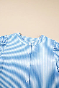 Stripe Bubble Short Sleeve Tiered Scallop Midi Dress