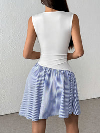 Striped Mock Neck Sleeveless Mini Tank Dress