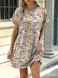 Printed Round Neck Short Sleeve Mini Dress