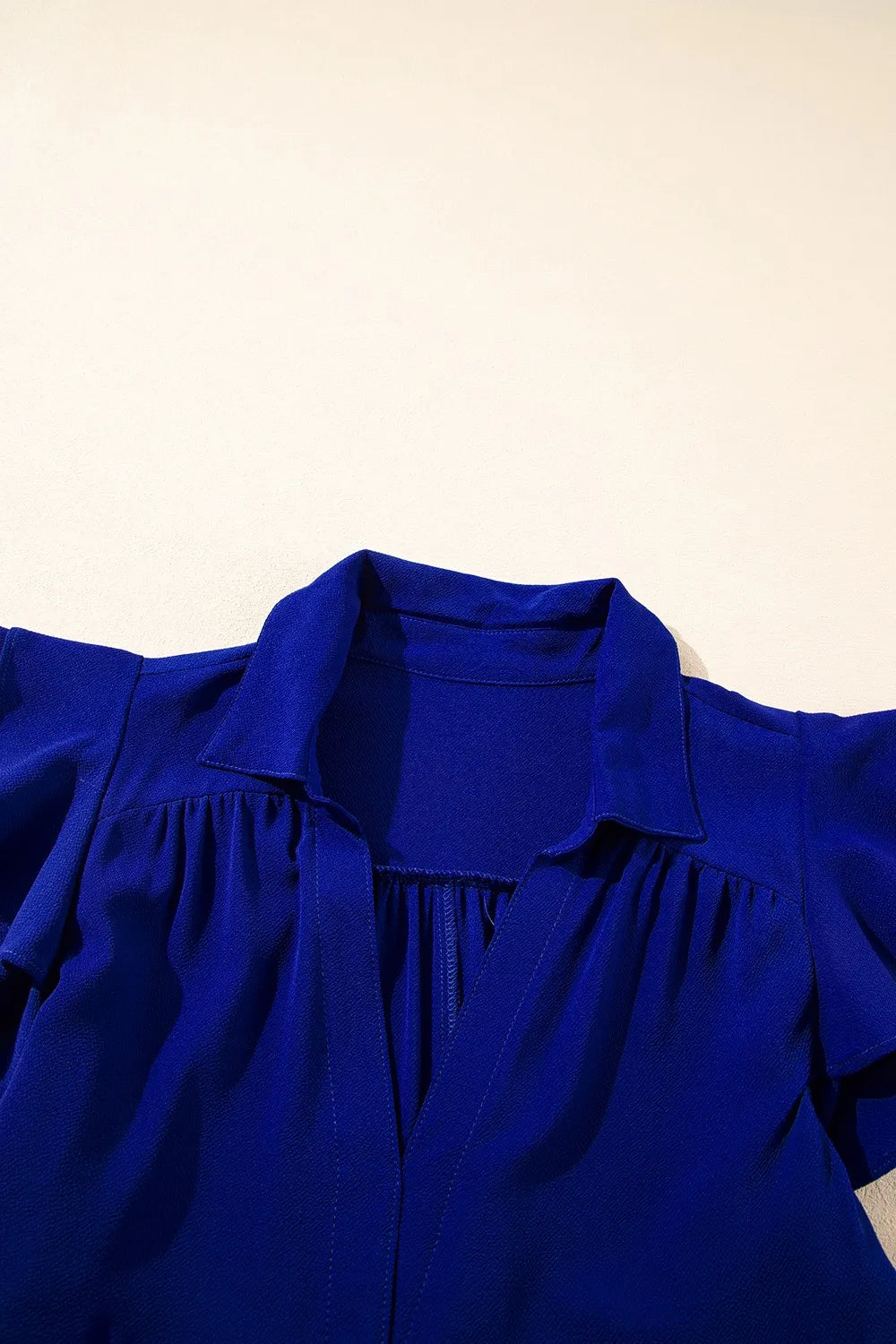 Ruffled Short Sleeve Collared V Neck Tiered Midi Dress