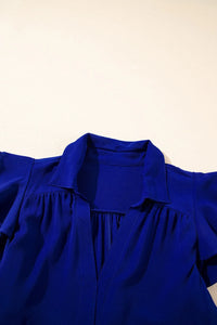 Ruffled Short Sleeve Collared V Neck Tiered Midi Dress