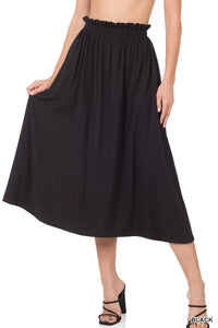 Zenana Paperbag Waist Midi Skirt With Pockets