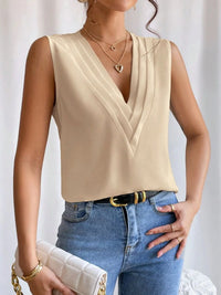 V-Neck Pleated Sleeveless Cami Tank Top