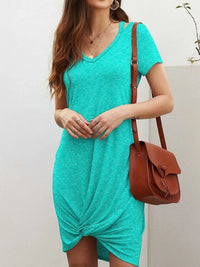 V-Neck Twisted Knot T-Shirt Dress