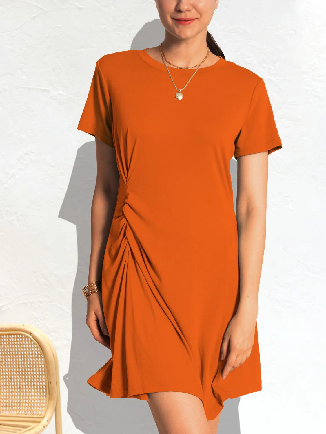 Ruched Short Sleeve Mini Tee Dress