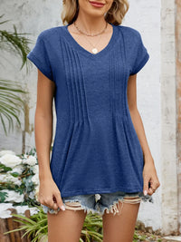 Casual V-Neck Pleated Front T-Shirt