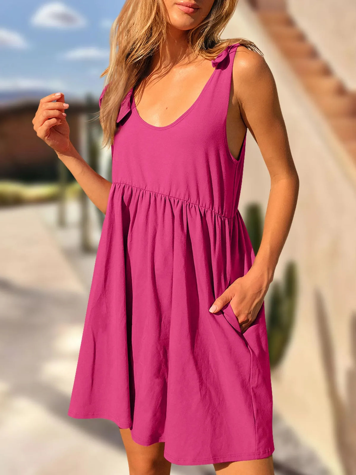 Tie-Shoulder Flowy Tank Dress
