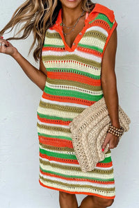 Openwork Stripe Sleeveless Sweater Dress