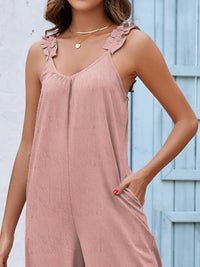Wide Leg Ruffle Strap Jumpsuit