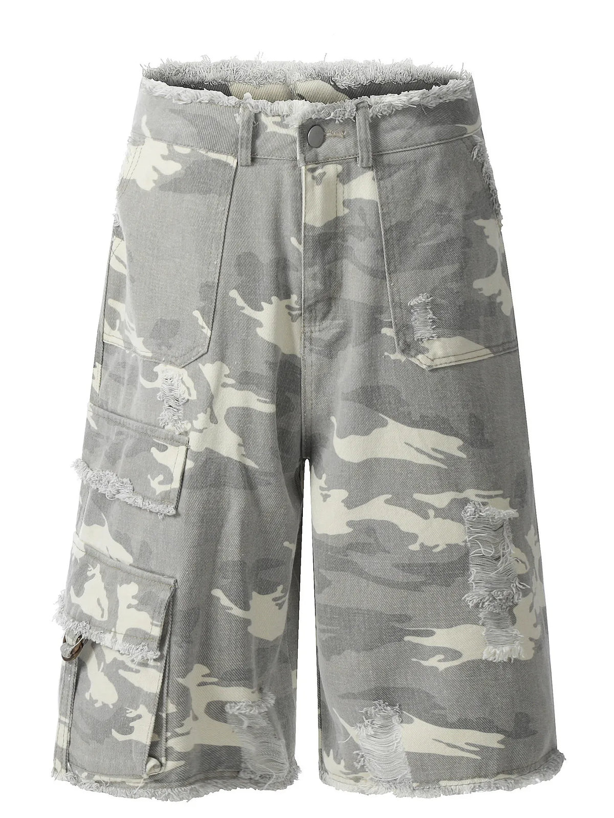 Men's Camouflage Denim Shorts with Raw Hem