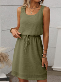 Waffle-Knit Drawstring Mini Tank Dress