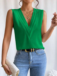 V-Neck Pleated Sleeveless Cami Tank Top