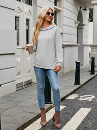 Ribbed Drawstring Long Sleeve Hoodie